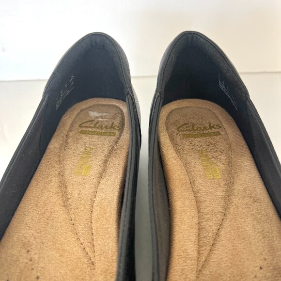 Sz 7.5 Clarks Blanche West Black Leather Buckle Embellishment Flats Women's Shoe - Picture 7 of 15
